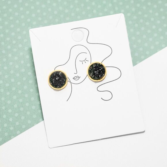 New Hypoallergenic 18K Yellow Gold Plated Druzy Stud Earrings - Picture 4 of 4